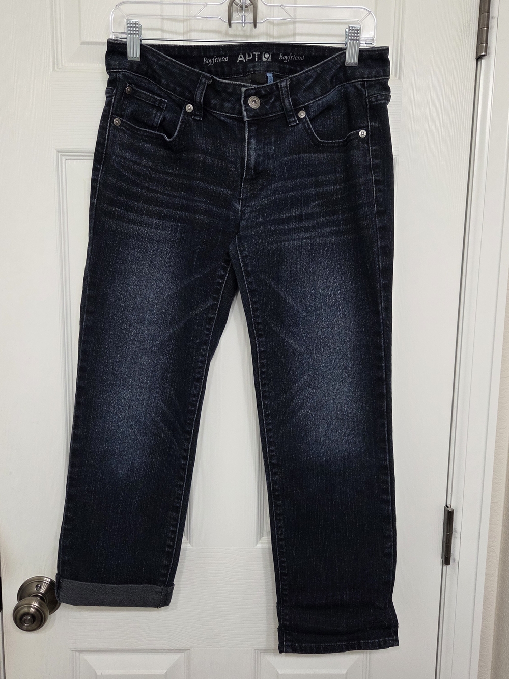 Apt 9 Dark Wash Cuffed Boyfriend Jeans Stretch Denim Size 2